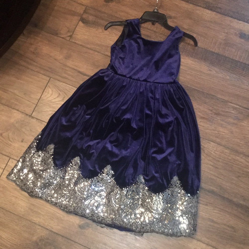 Girls size 8 dress navy blue and silver